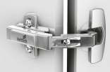 Hettich Intermat 9930 Hinge - TH 52 16-21 mm thick doors; Opening angle 50/65° — Corner unit folding door with Intermat Mounting Plate (D O mm); cup in sensys design